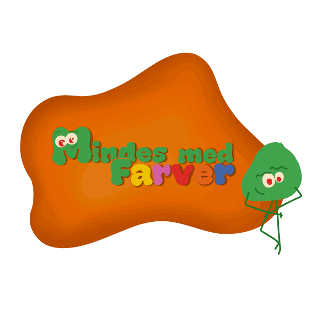En figur, som læner sig op ad virksomhedsnavnet "Mindes med Farver"