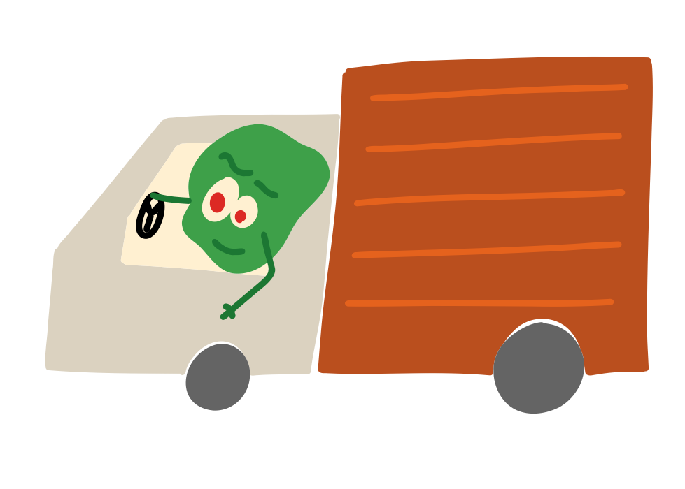 En farverig figur sidende i en fragtvogn